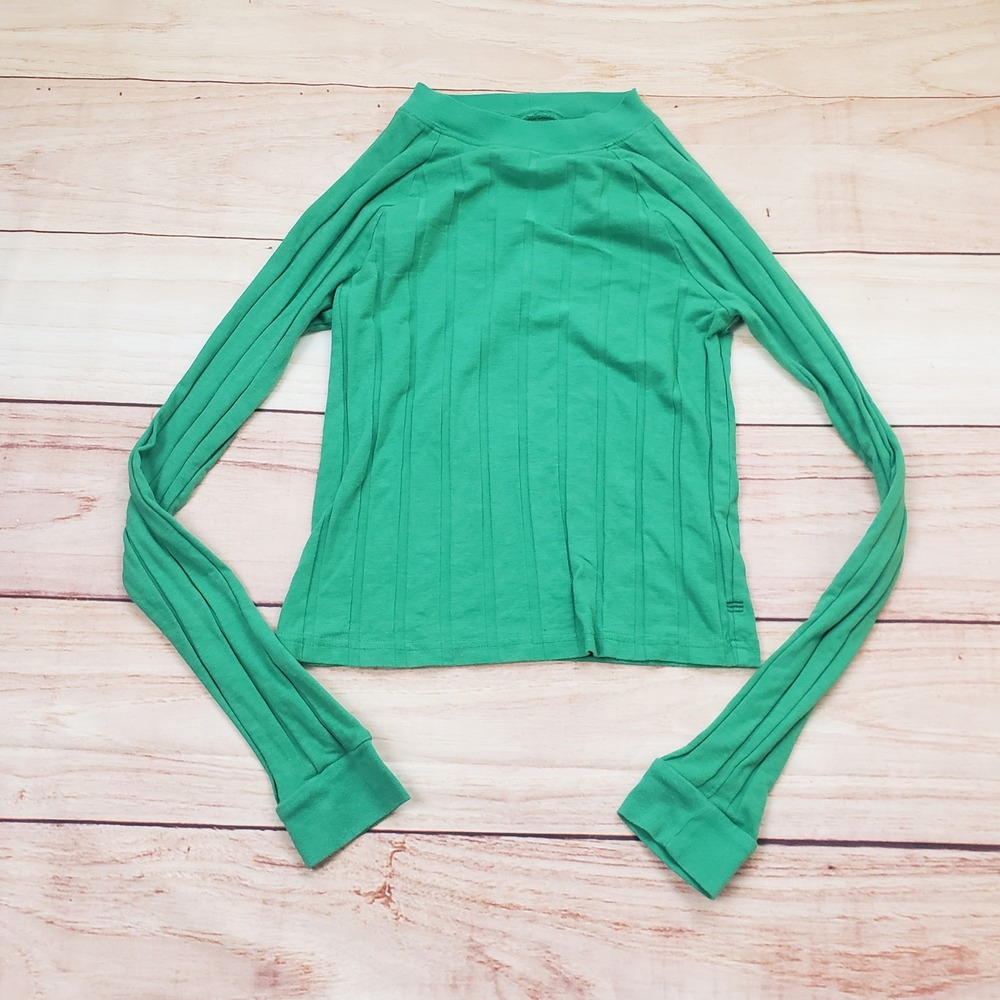 BDG Urban Outfitters Shirt Womens Large‎ Green Ribbed Mock Neck Long Sleeve Top